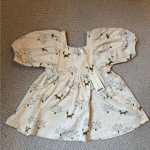 Rylee + Cru Cream Baby Dress with Fox Print